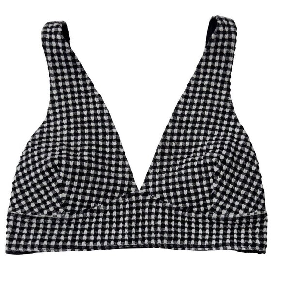 VOLCOM Xo CocoHo Houndstooth Bikini Crop‎ Top Women's Small Textured Pull-On NEW - Picture 1 of 9